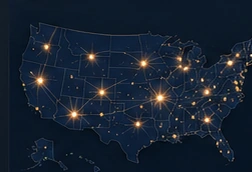 Illustrative United States map showing connected coverage points